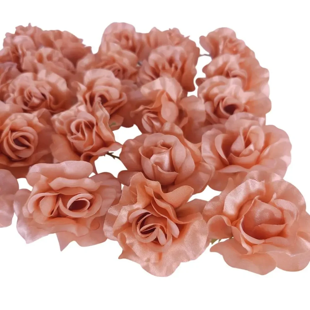 50 Peach Orange Satin Rose Heads Stemless Wedding Floral Craft DIY 2.5in Flowers